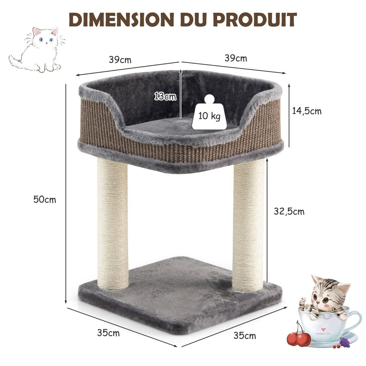 Tour D'Arbre À Chat Compacte Avec Perchoir En Peluche Et Griffoirs Pour Se Faire Ses Griffes Gris/Beige