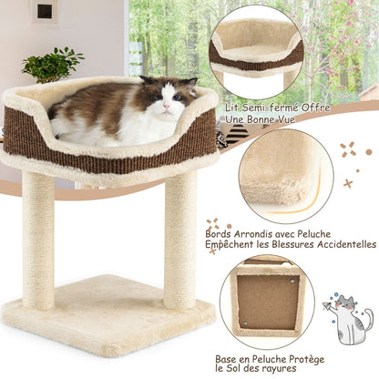 Tour D'Arbre À Chat Compacte Avec Perchoir En Peluche Et Griffoirs Pour Se Faire Ses Griffes Gris/Beige