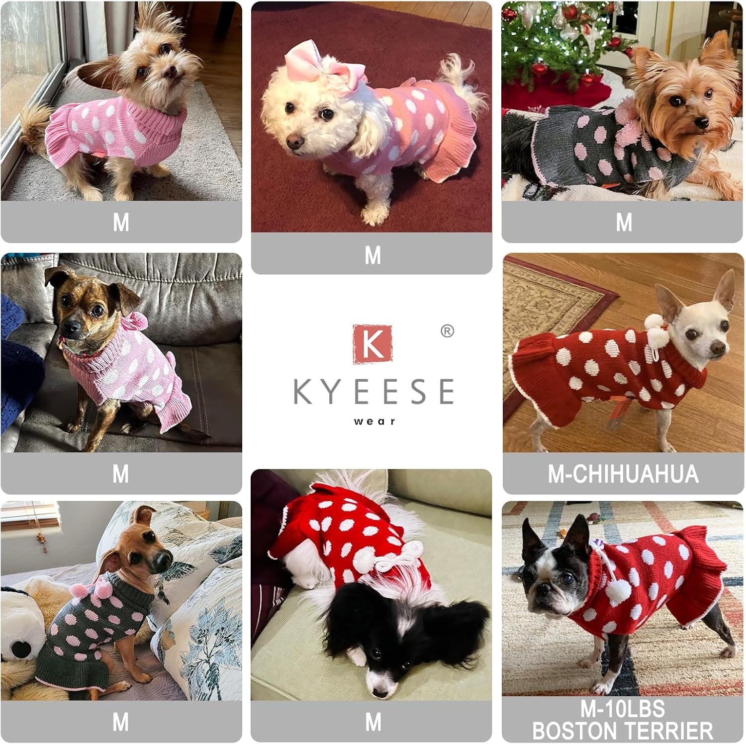Dog Sweaters with Leash Hole for Small Dogs Turtleneck Dog Sweater Dress for Girl Polka Dot Knit Pullover Doggie Sweater Warm Pet Sweater