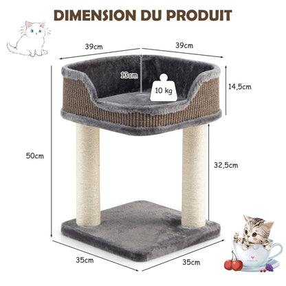 Tour D'Arbre À Chat Compacte Avec Perchoir En Peluche Et Griffoirs Pour Se Faire Ses Griffes Gris/Beige