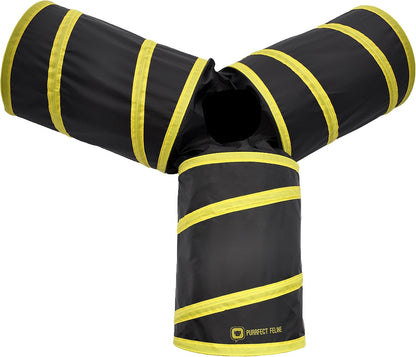 3-Way Cat Tunnels for Indoor Cats with Crinkle Cat Toy - Medium, Yellow