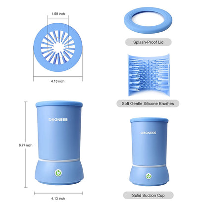 Automatic Dog Paw Cleaner, Portable Dog Foot Washer, 2-In-1 Paw Cleaner with Soft Silicone Grooming Brush, One-Hand Operation, Dual-Speed Cleaning, Design for Small & Medium Dog Breed (Blue)