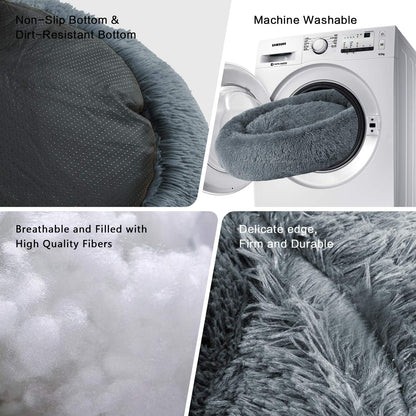 Round Donut Cat and Dog Cushion Bed, Pet Bed for Cats or Multiple Dogs, Anti-Slip & Water-Resistant Bottom, Super Soft Durable Fabric Pet Supplies, Machine Washable Luxury Cat & Dog Bed