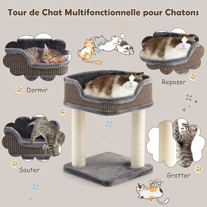 Tour D'Arbre À Chat Compacte Avec Perchoir En Peluche Et Griffoirs Pour Se Faire Ses Griffes Gris/Beige