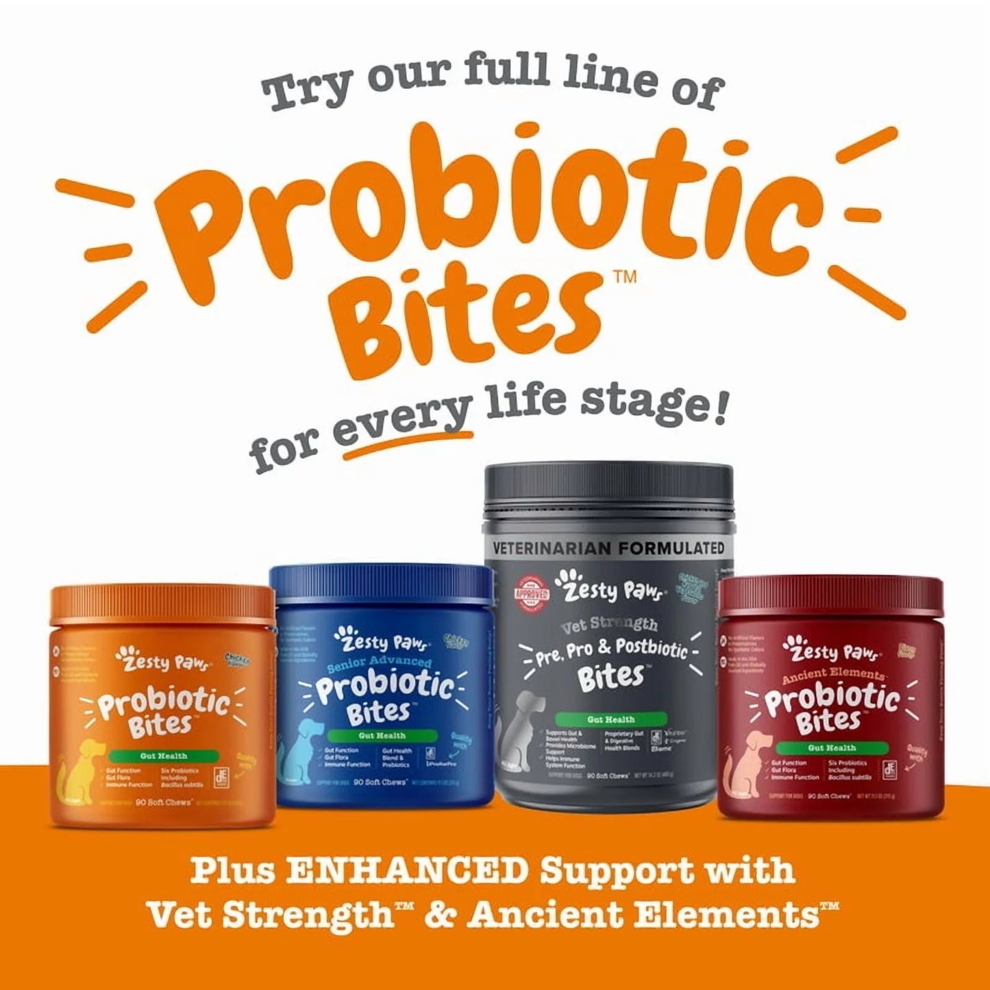 Senior Advanced Probiotic Bites for Dogs, for Gut & Digestive Health, Chicken Flavor 90 Ct Soft Chews