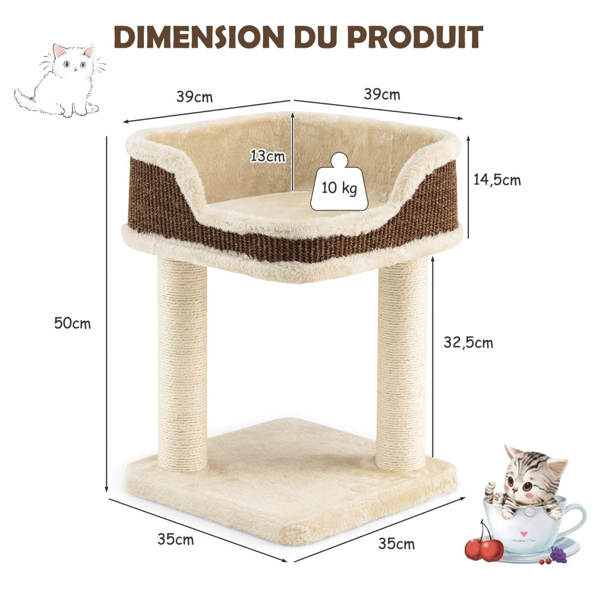 Tour D'Arbre À Chat Compacte Avec Perchoir En Peluche Et Griffoirs Pour Se Faire Ses Griffes Gris/Beige