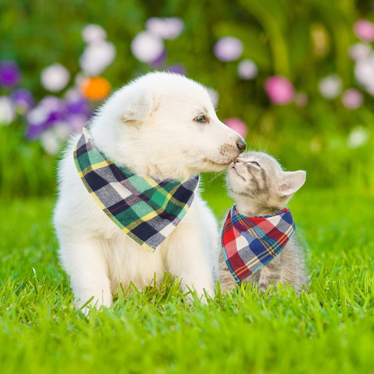 12 Piece Dog Bandanas Plaid Pet Bandanas Scarf Triangle Bibs Kerchief Washable Reversible Adjustable Pet Costume Accessories for Small Large Dogs and Cats(Lattice Graphic)