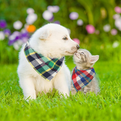 12 Piece Dog Bandanas Plaid Pet Bandanas Scarf Triangle Bibs Kerchief Washable Reversible Adjustable Pet Costume Accessories for Small Large Dogs and Cats(Lattice Graphic)