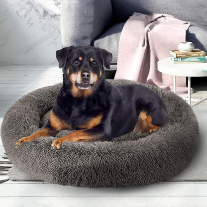 Donut Cat Bed, Faux Fur Dog Beds for Medium Small Dogs - Self Warming Indoor round Pillow Cuddler Black & Brown & Grey & Beige & Khaki