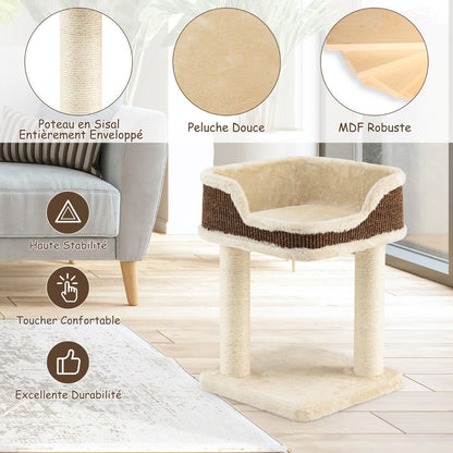 Tour D'Arbre À Chat Compacte Avec Perchoir En Peluche Et Griffoirs Pour Se Faire Ses Griffes Gris/Beige