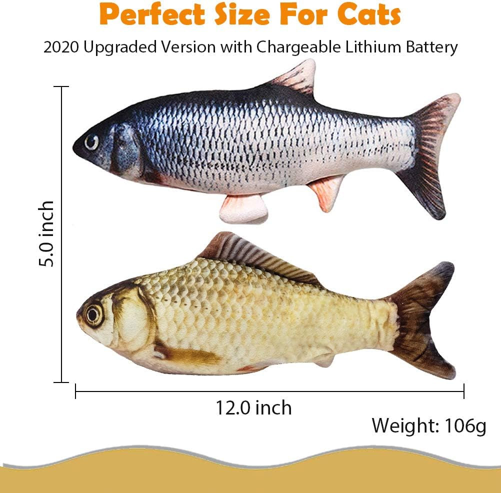 Floppy Fish Cat Toy, 2 Pack Interactive Cat Toy-Realistic Plush Simulation Fish Cat Toy-Electric Fish Catnip Toys- Funny Pets Chew Bite Supplies for Cat, Kitty, Puppy, Kitten (Navybule+Yellow)