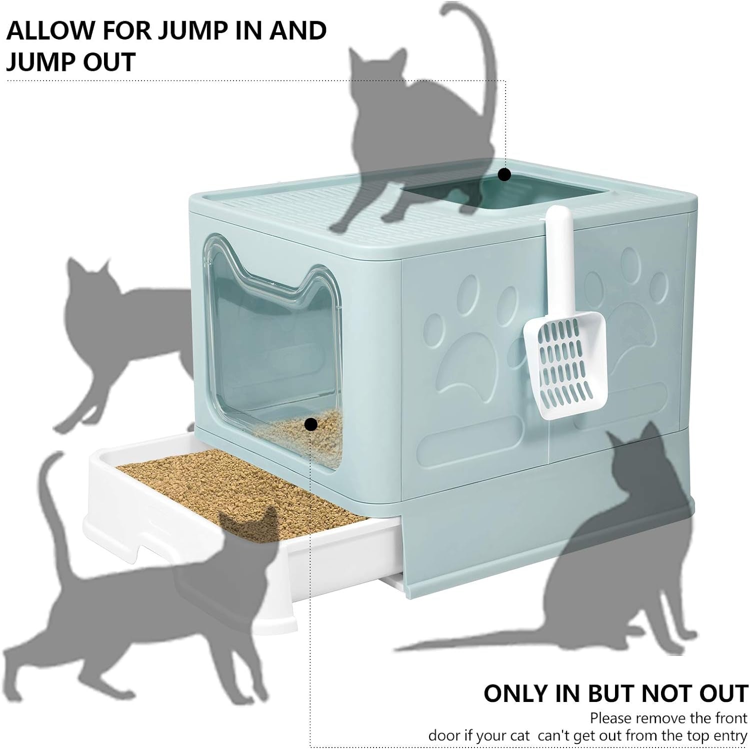 Large Top Entry Cat Litter Box with Lid, Foldable Cat Litter Box with Scoop, Extra Large Cat Litter Box Covered, Anti-Splashing Enclosed Cat Toilet Box (Blue)
