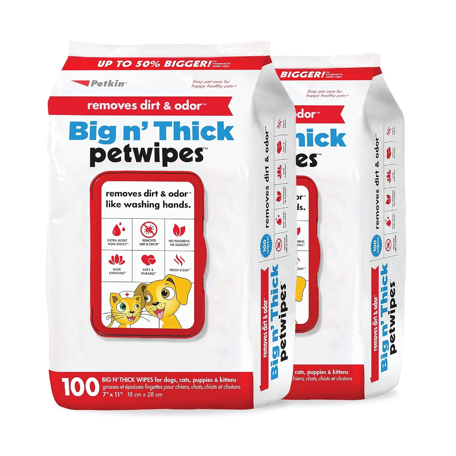 Pet Wipes for Dogs & Cats - 200 Large Wipes - Removes Dirt & Odor - Cleans Ears, Face, Butt, Eye Area - Convenient for Home or Travel - 2 Packs