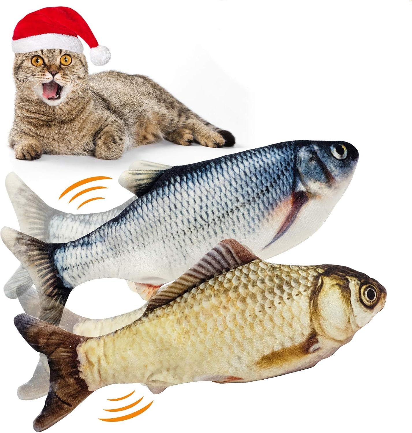 Floppy Fish Cat Toy, 2 Pack Interactive Cat Toy-Realistic Plush Simulation Fish Cat Toy-Electric Fish Catnip Toys- Funny Pets Chew Bite Supplies for Cat, Kitty, Puppy, Kitten (Navybule+Yellow)