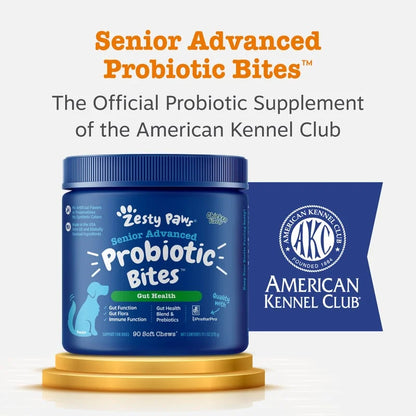 Senior Advanced Probiotic Bites for Dogs, for Gut & Digestive Health, Chicken Flavor 90 Ct Soft Chews