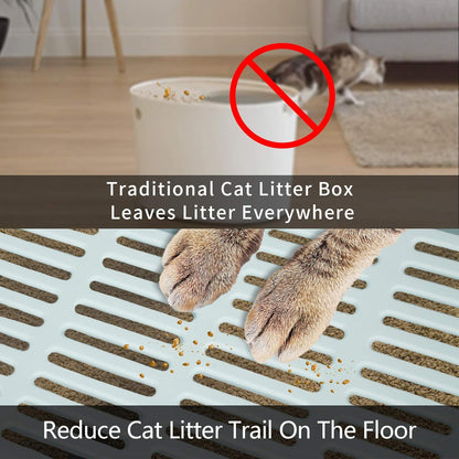 Large Top Entry Cat Litter Box with Lid, Foldable Cat Litter Box with Scoop, Extra Large Cat Litter Box Covered, Anti-Splashing Enclosed Cat Toilet Box (Blue)