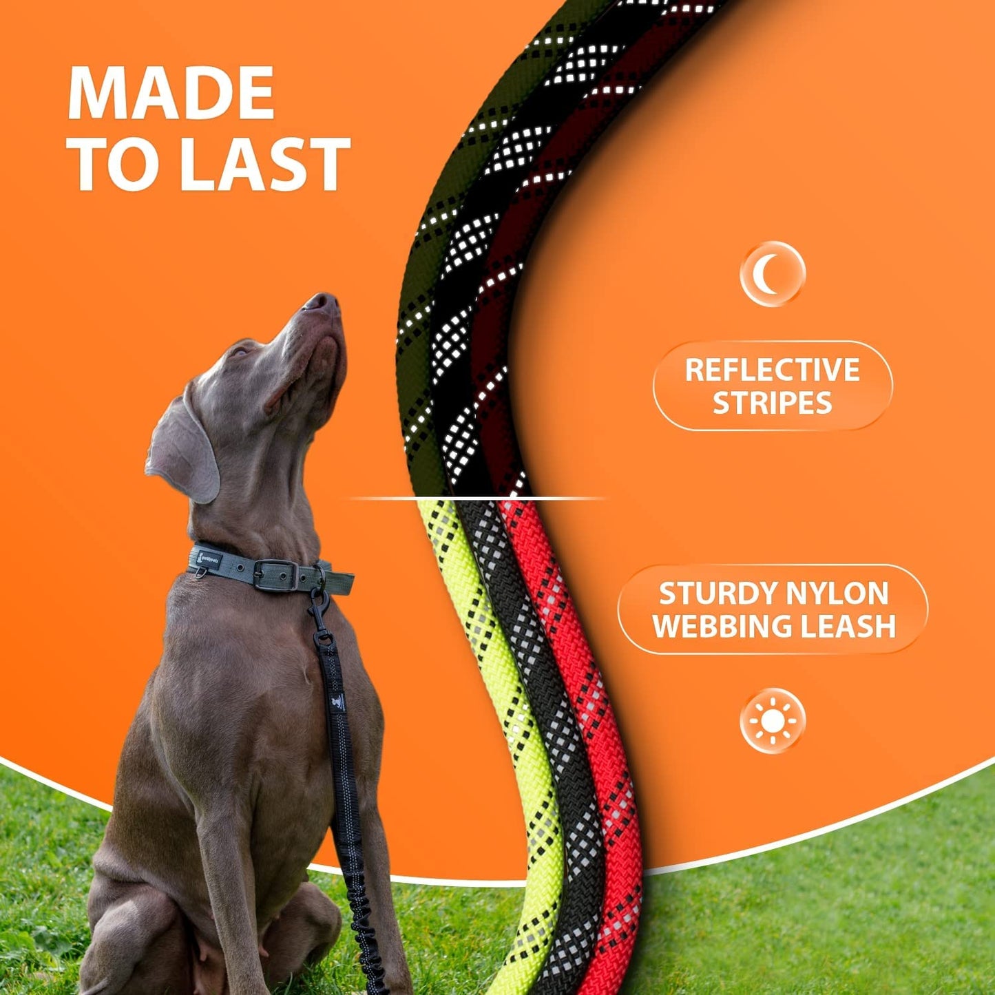 Heavy Duty Rope Bungee Leash for Large and Medium Dogs with Anti-Pull for Shock Absorption - No Slip Reflective Lead for outside (Teal, Bungee Leash- 5.5 Ft)