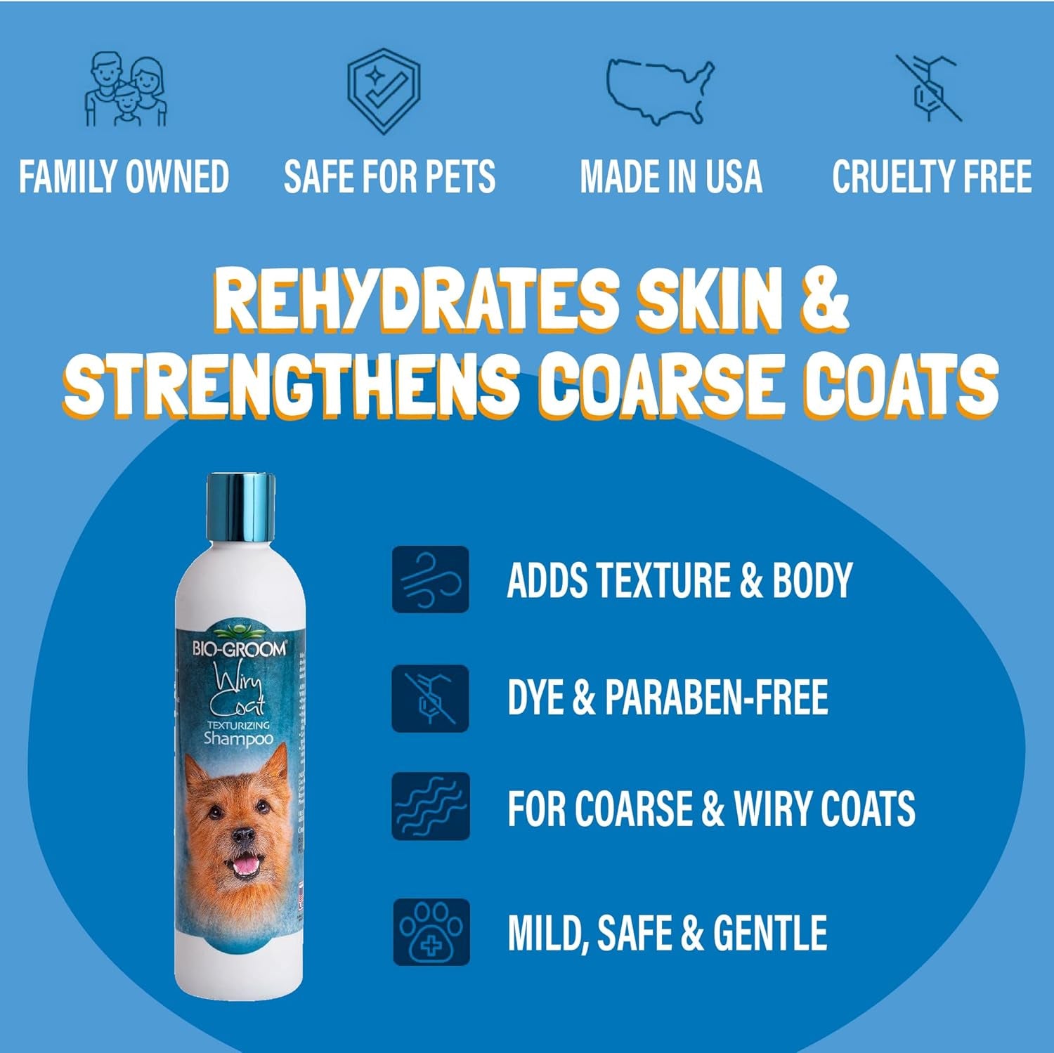 Wiry Coat Dog Shampoo - Tearless, Bathing Supplies, Puppy Wash, Cat & Dog Grooming Supplies, Cruelty-Free, Made in USA, Texturizing Shampoo - 12 Fl Oz 1-Pack
